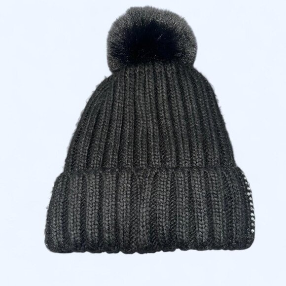 Bebe Black Rhinestone Knit Beanie - Picture 2 of 3